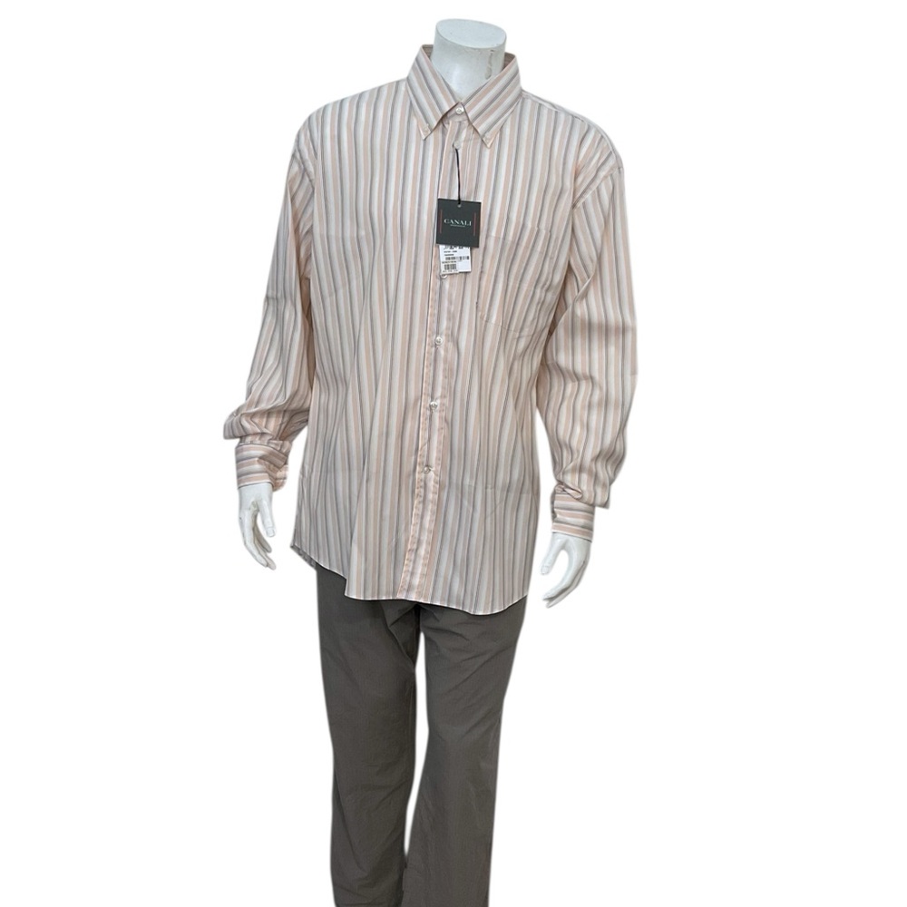 Canali Sportwear Men’s Tan/Brown Striped Dress Shirt